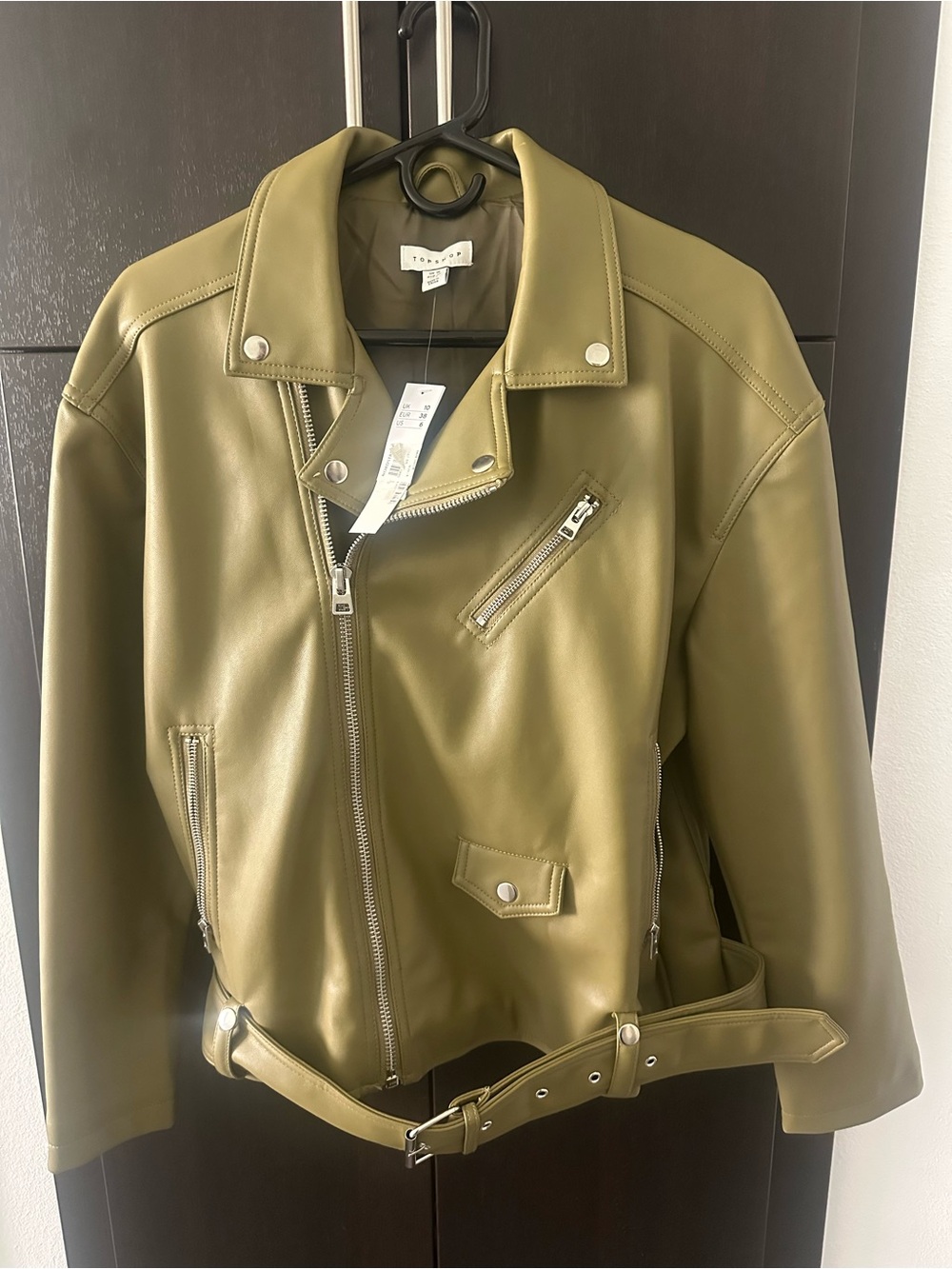 Topshop Olive Green Faux Leather Biker Jacket, BNWT